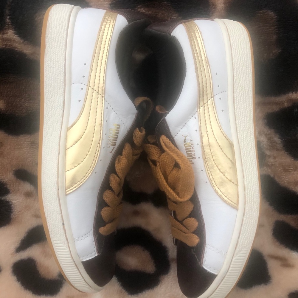 Puma Classic Basket White Brown Gold Sneakers 7